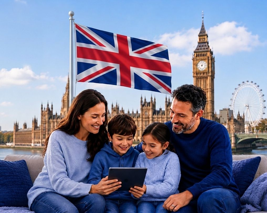 Family in London using tablet safely